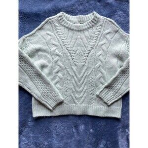 A. New Day Sweater Womens Round Neck XS Light Green Cable Knit Long Sleeve